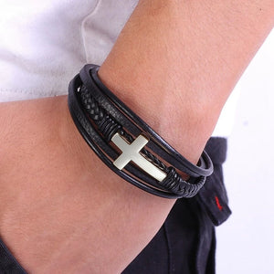 Leather Cross - Silver
